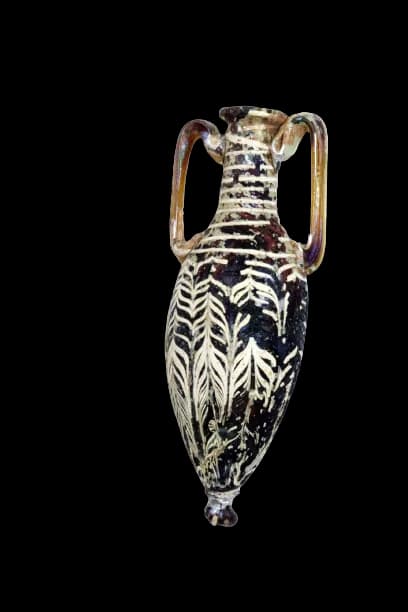 GLASS TWO-HANDLED BOTTLE (AMPHORA)