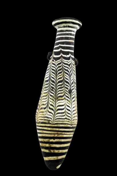 A ROMAN COLOUR-BAND BLUE GLASS BOTTLE